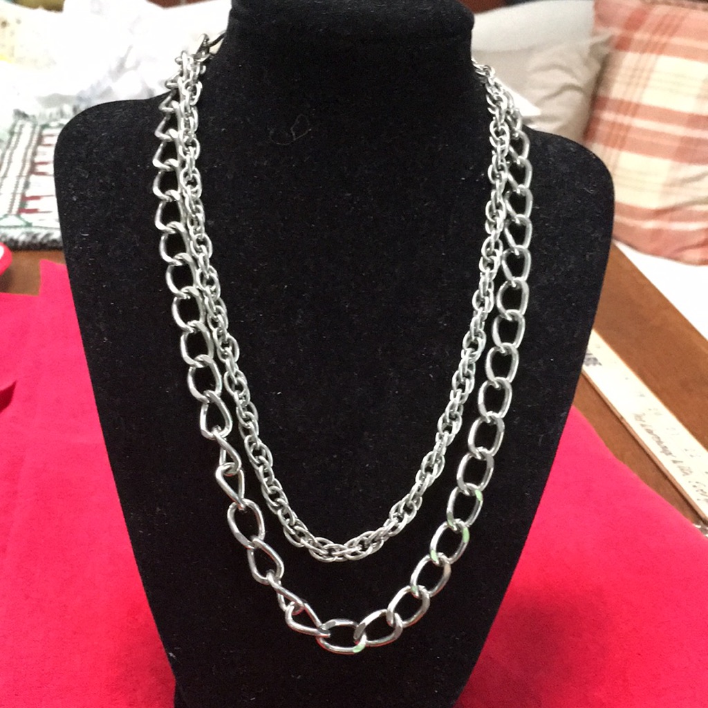 Double Chain 8”Drop Silvertone Necklace, One Spring Clasp In Rear. 2sizes Chains